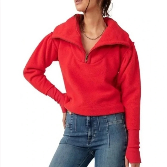 Size Xs free people poppy pullover in fiery red in excellent condition. - Picture 1 of 7